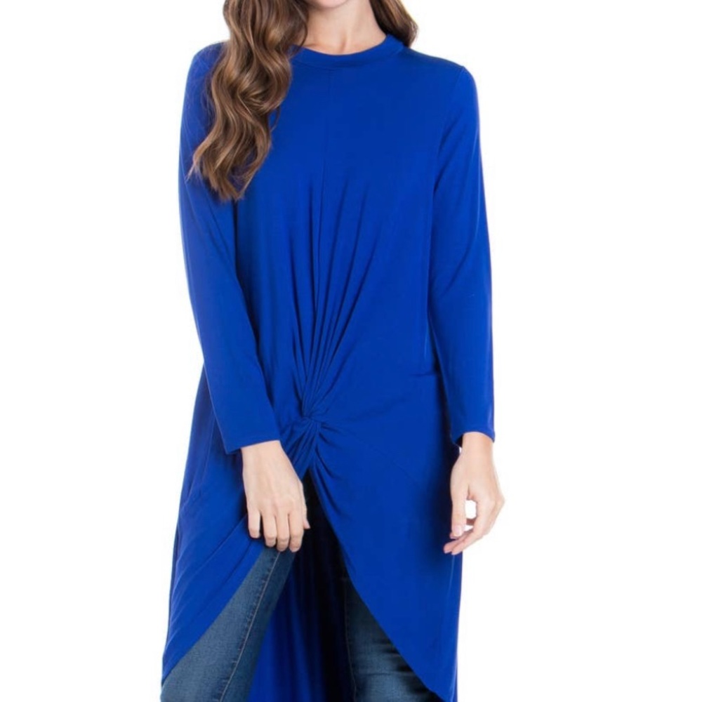 Front Knot Long Sleeve High Low Top